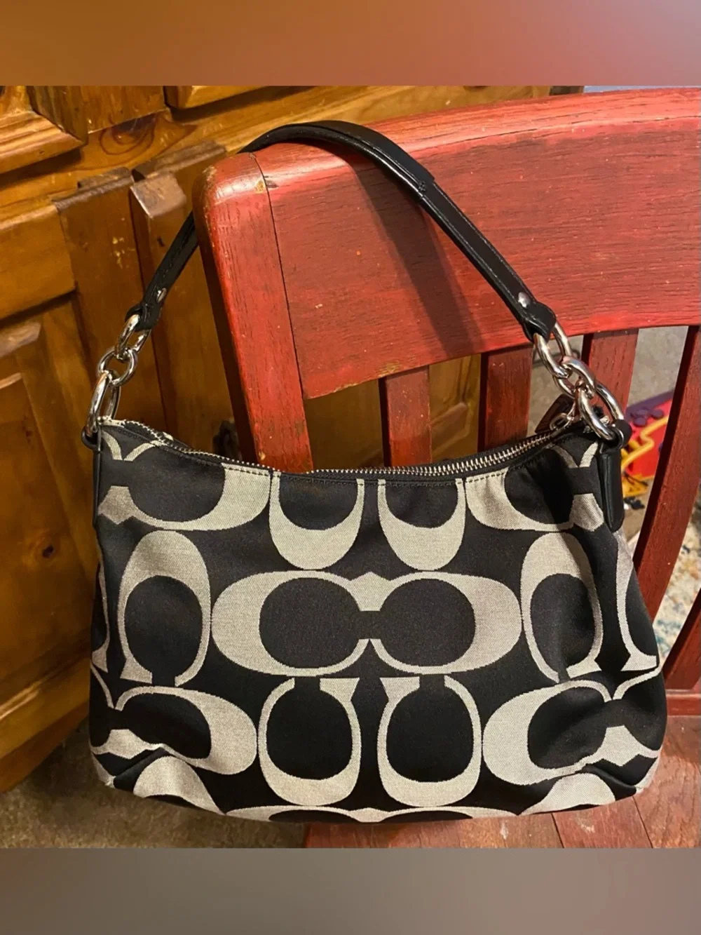 Vintage Coach Kristin Signature East West Bag Black Grey Y2K Indie Sleaze Retro - Picture 5 of 16